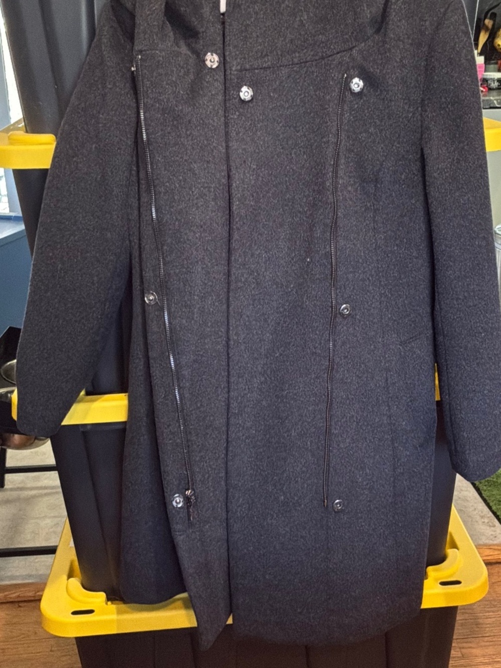 Cole Haan Winter Pea Coat with Large Hood Dark Gray Size 4 Zipper and Snap - Picture 6 of 6